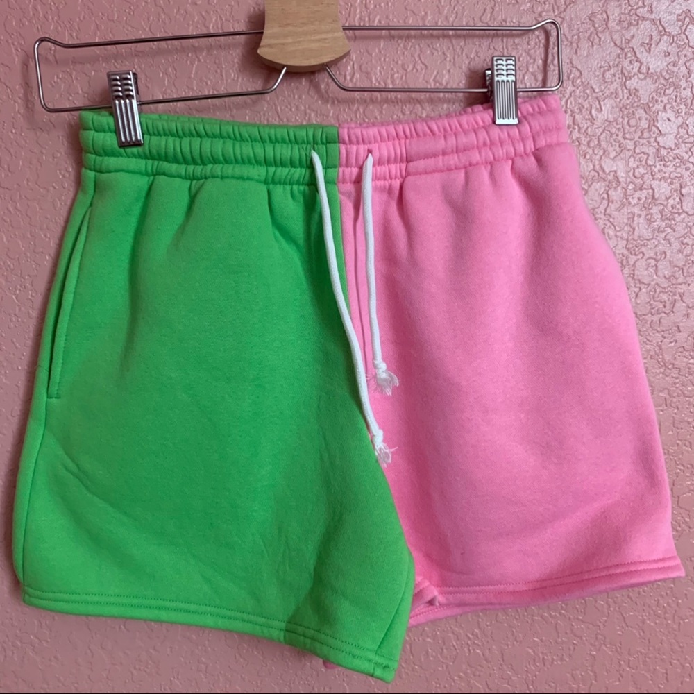 Dolls Kill pink green split shorts Wicked